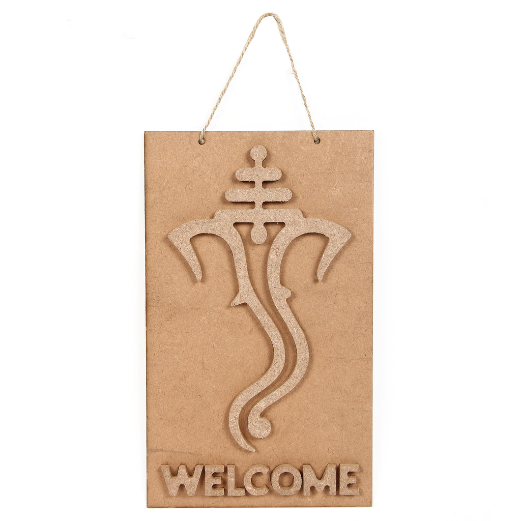 MDF Pre Marked Ganesha Welcome With Jute Hanging 6 X 10Inch 1Pc Lb