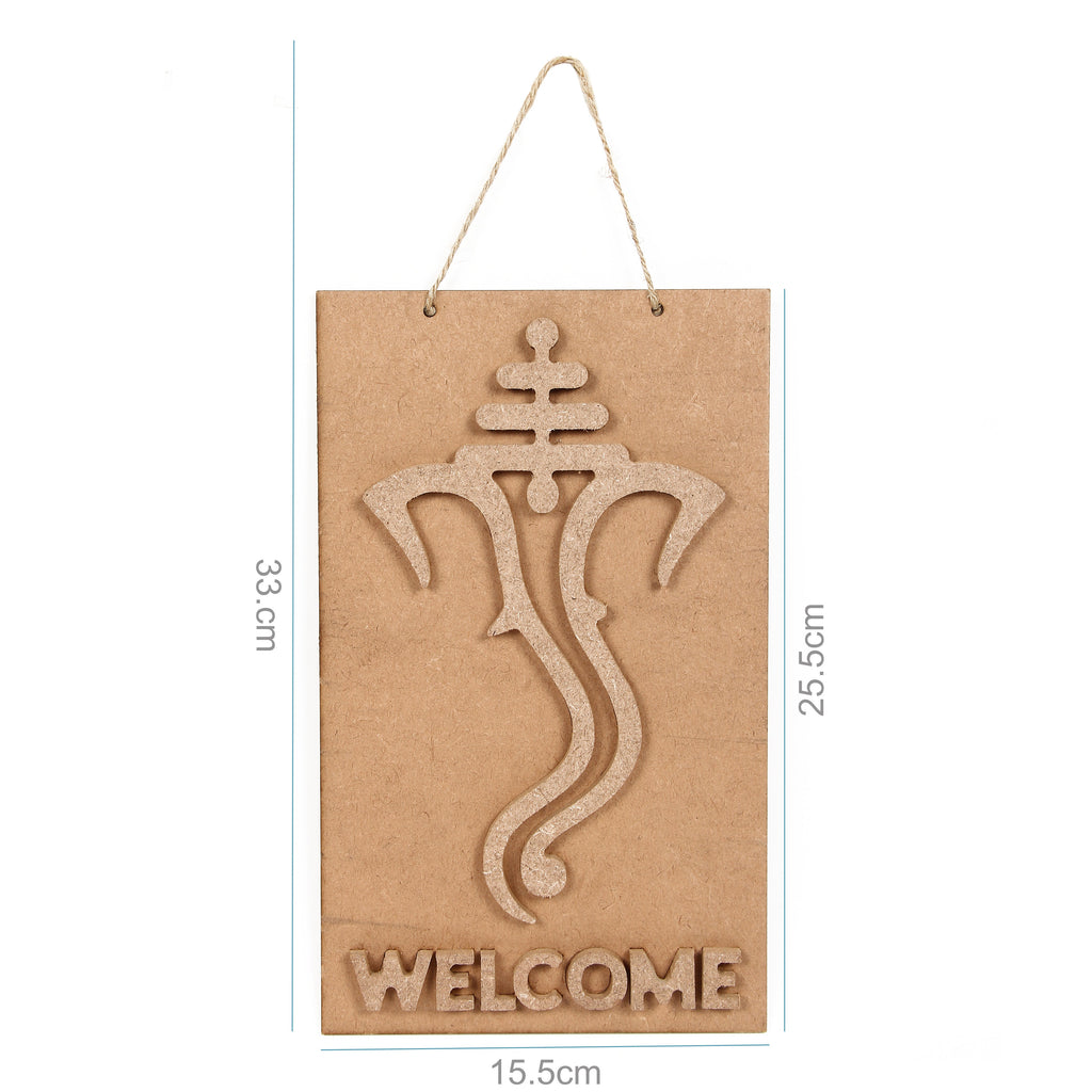 MDF Pre Marked Ganesha Welcome With Jute Hanging 6 X 10Inch 1Pc Lb