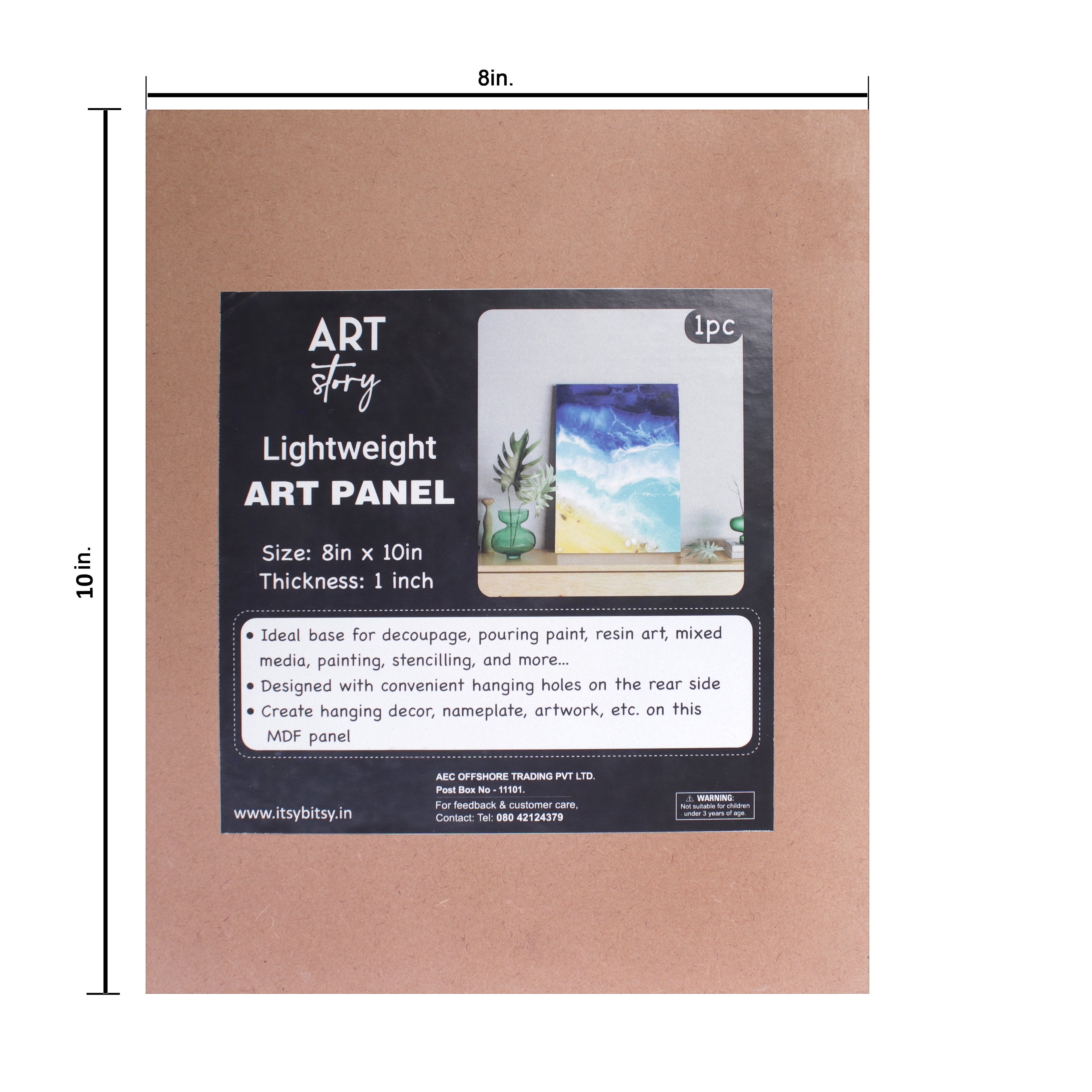 MDF Light Weight Art Panel 8 X 10 X 1Inch 5.5Mm Thick 1Pc Sw Lb