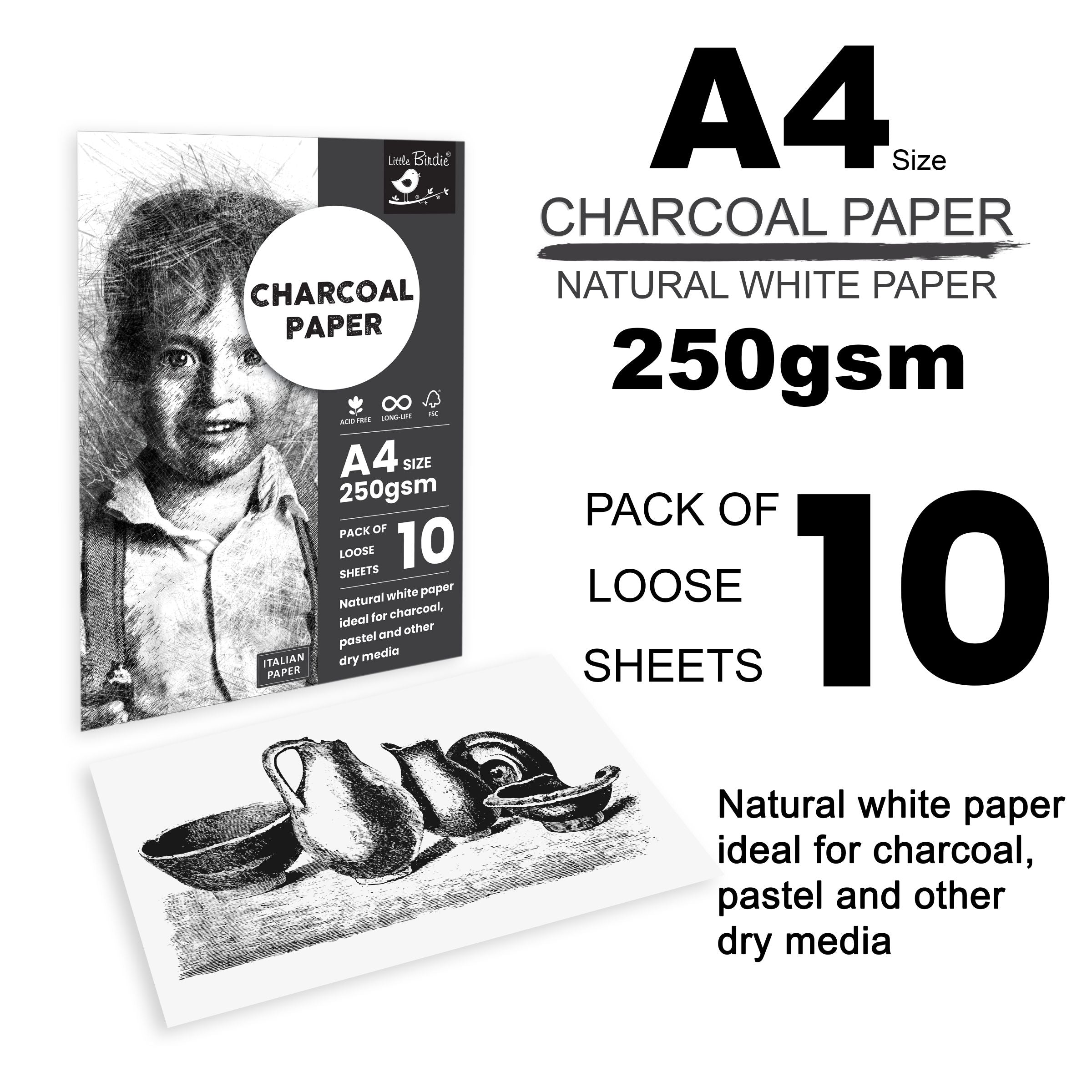 Charcoal Paper A4 Size 250 Gsm Pack Of 10 Sheets