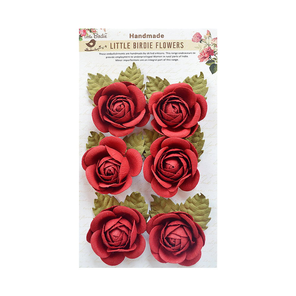 Little Birdie Handmade Flowers- Sharon, Sangria 6pcs