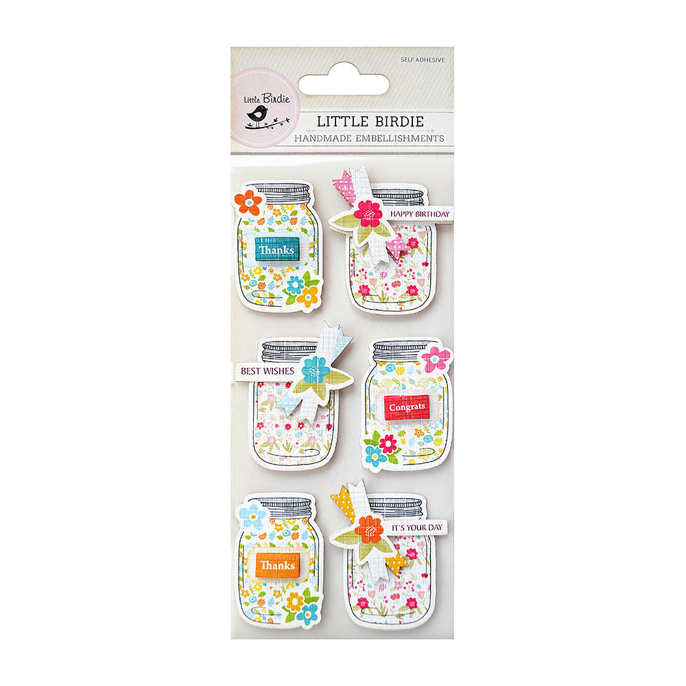 Little Birdie Self-adhesive Stickers - Jarful Wishes, 6Pc