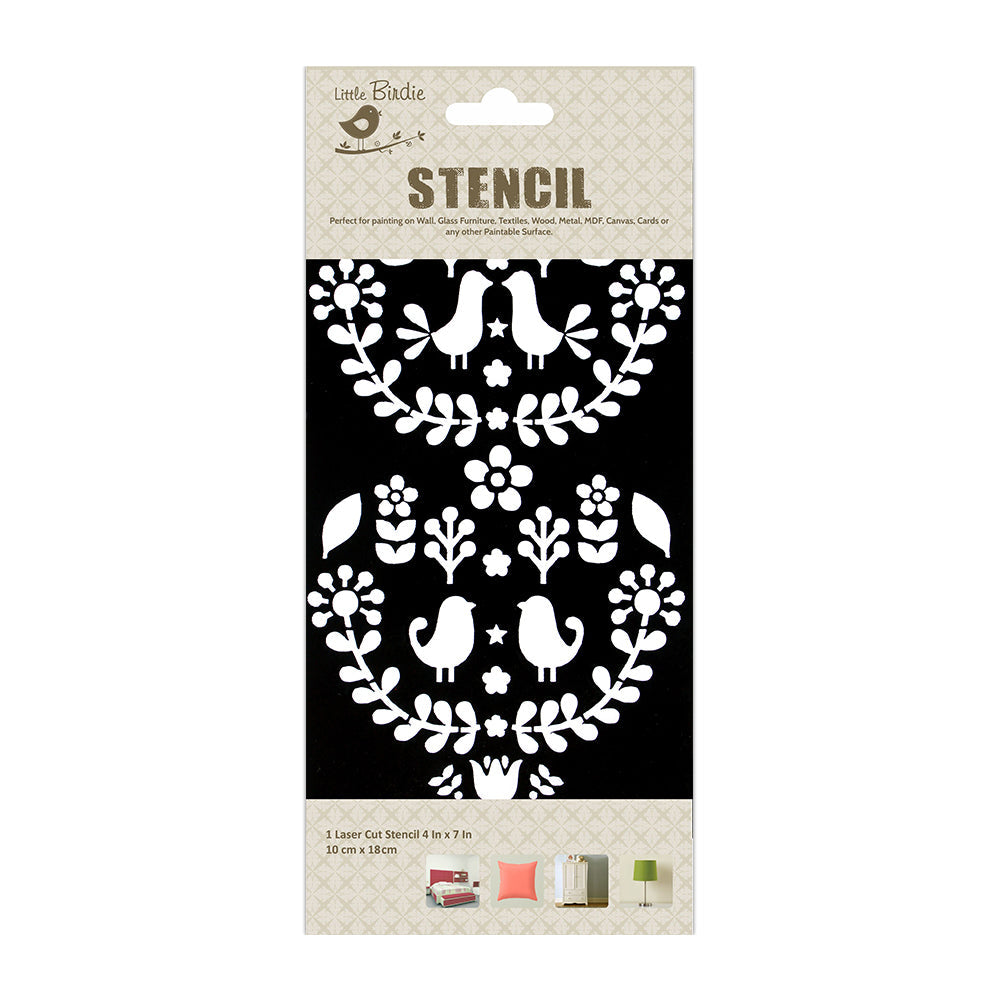 Stencil Folk Art Birds & Blooms 4X7 Inch 1Pc