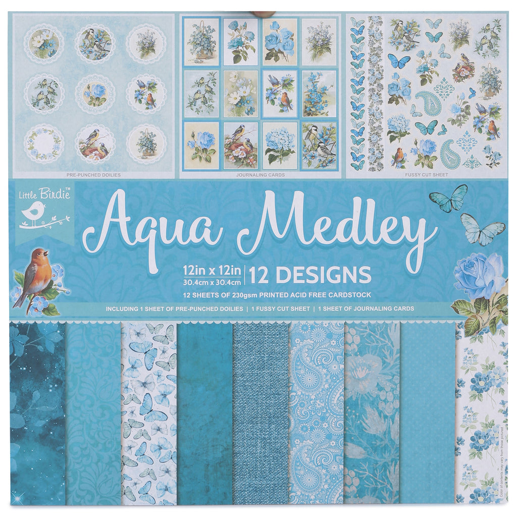 Paper Pack 12In X 12In Aqua Medley,250 gsm 12Sheets