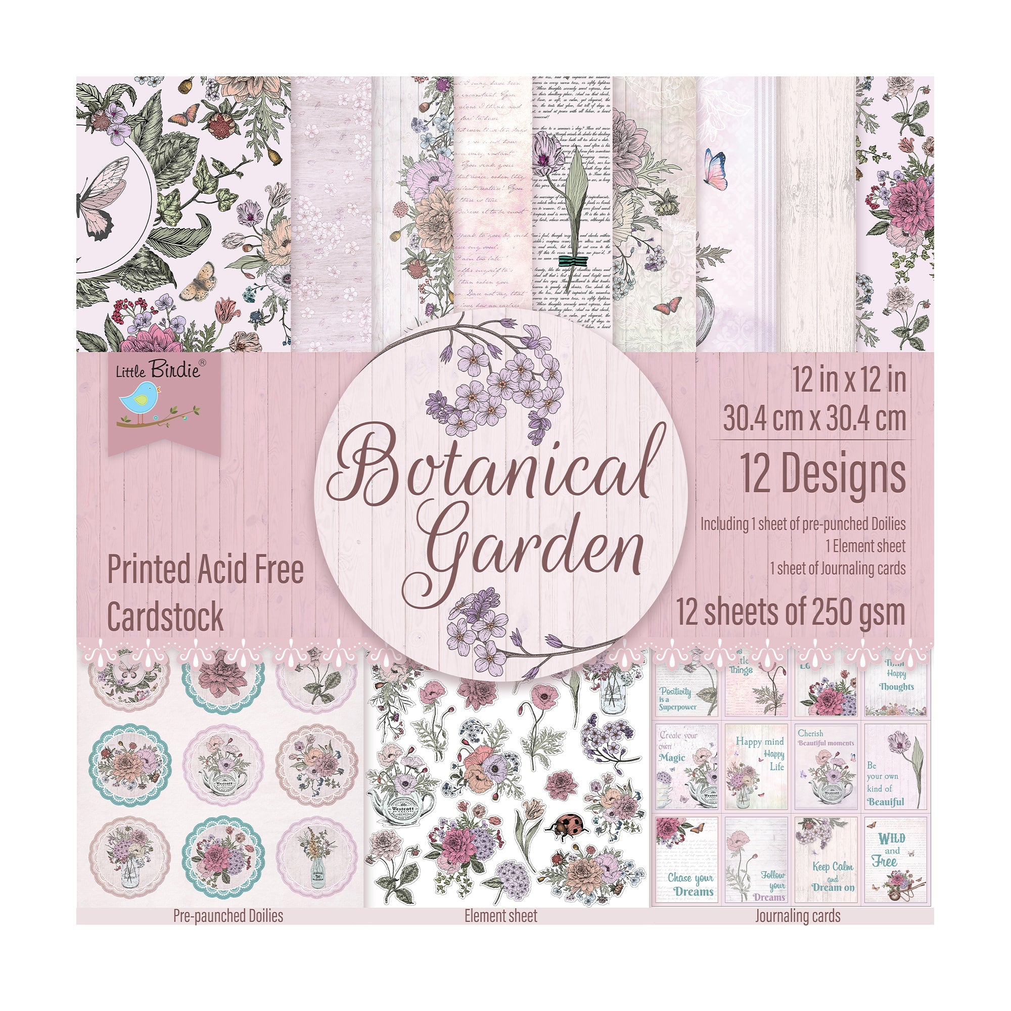 Printed Cardstock Pack - Botanical Garden, 12 X 12inch, 12Designs, 250gsm, 12Sheets
