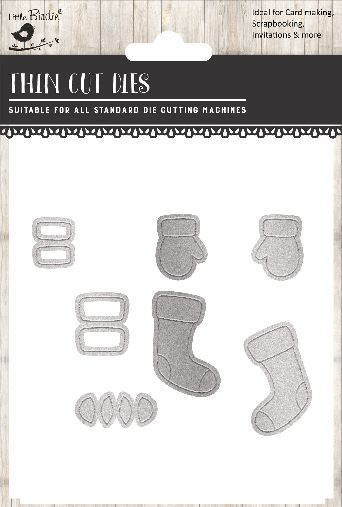 Christmas Thin Cut Dies Mittens and stockings 90 x 64mm 7pc