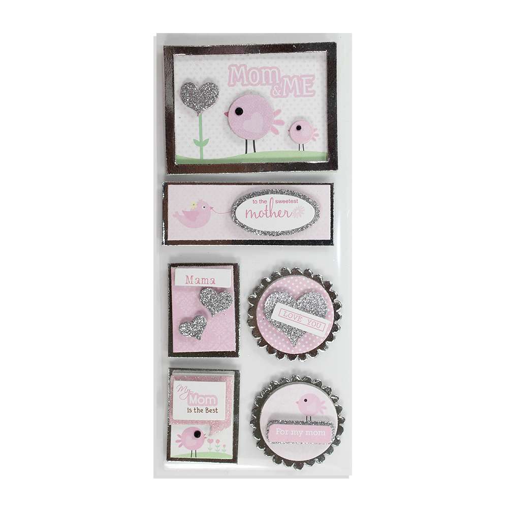 Little Birdie 3D Foil Stickers - Mom And Me 6pcs