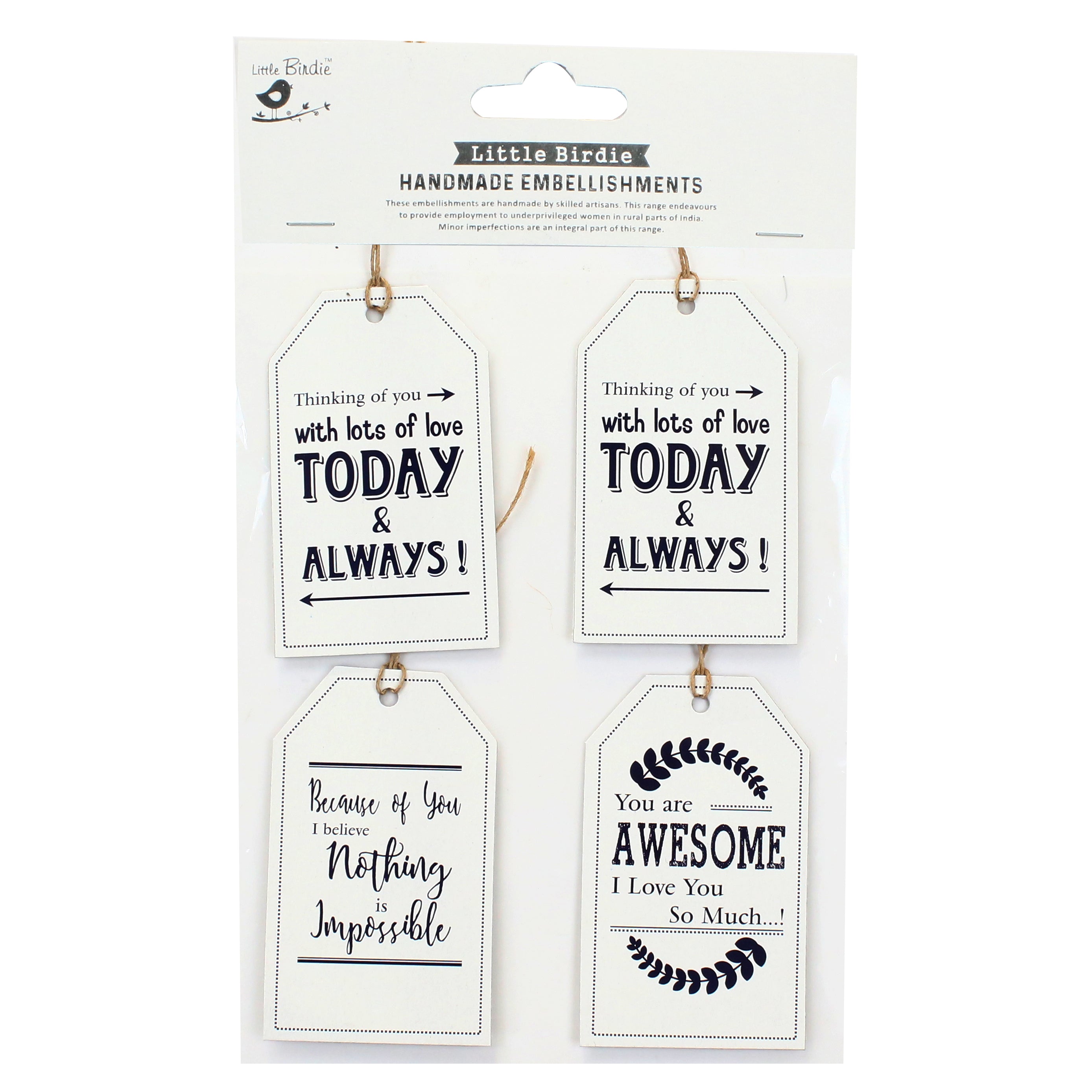 Little Birdie Printed Tag - You Are Awesome, 4Pc