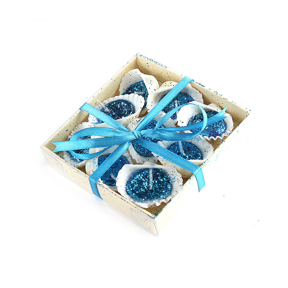 Little Birdie Seashell Glitter Candle Set 9pcs - Blue