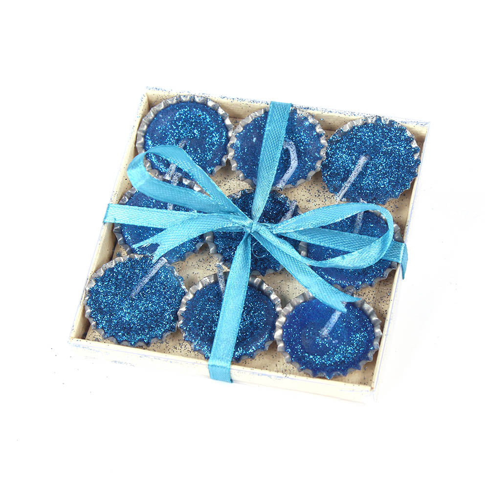 Little Birdie Bottle Cap Glitter Candle Set 9pcs- Blue