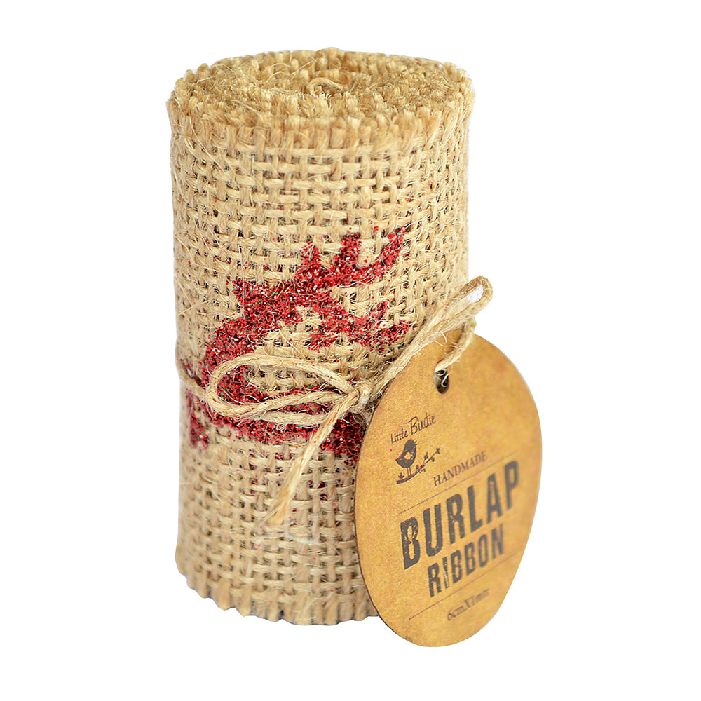 Little Birdie Burlap Glittered Roll - Rudolph Reindeer, 6Cm X 1M, 1Pc