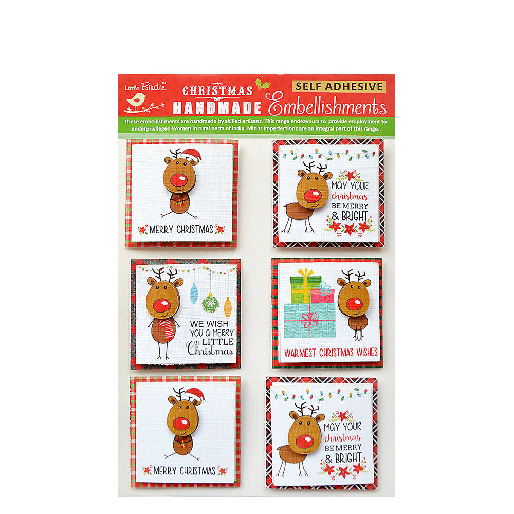Little Birdie Christmas Stickers - Reindeer, 6pc