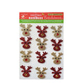 Little Birdie Christmas Stickers - 3D Mini Glitter Reindeer, Gold and Red, 12 pc