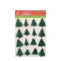 Little Birdie Christmas Stickers - 3D Mini Glitter Trees, Traditional Green, 16pc
