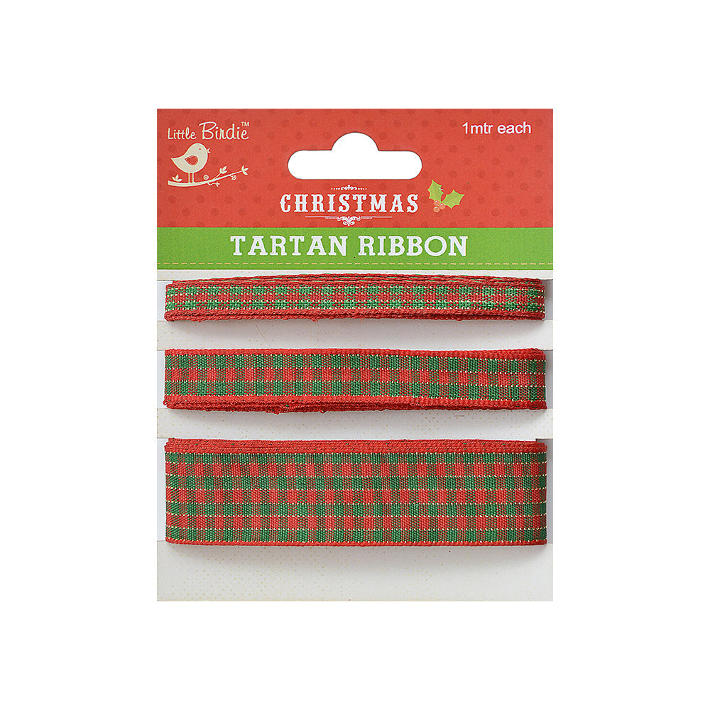Little Birdie Tartan Ribbon - 1m Each, Red and Green