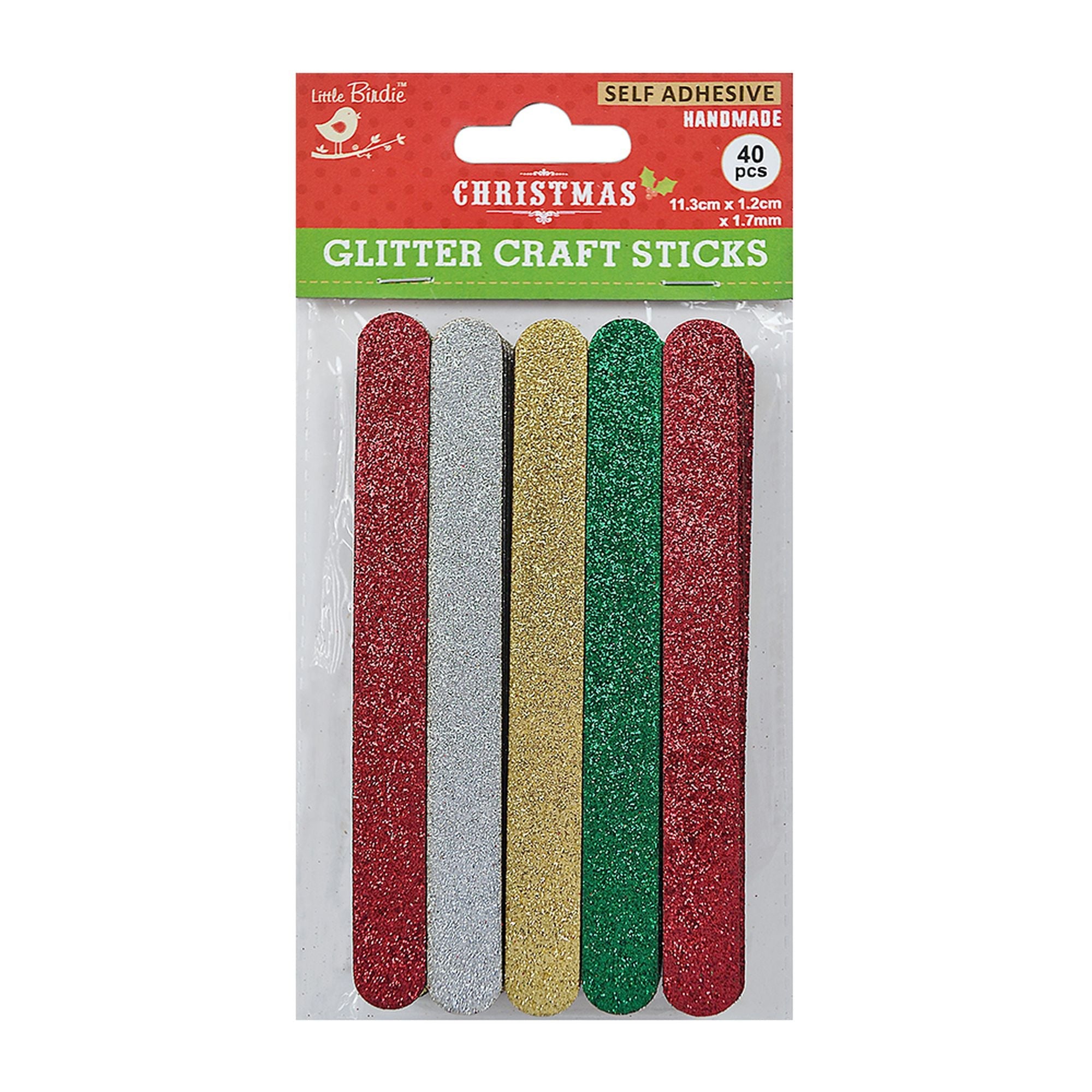 Christmas Glitter Craft Sticks 11.3Cm X1.2Cmx1.7Mm 40Pcs