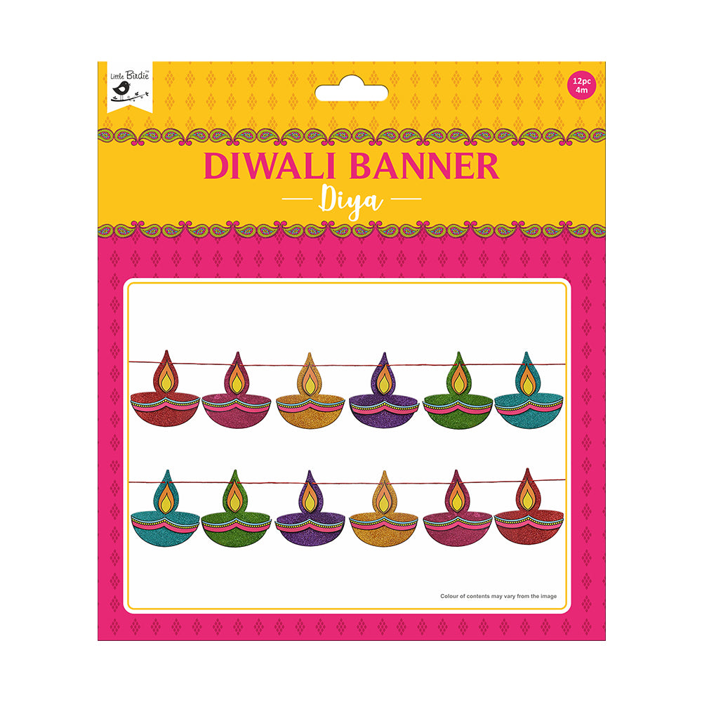 Little Birdie Diwali Banner Diya - 12pc with 4mt Thread, 1Pack