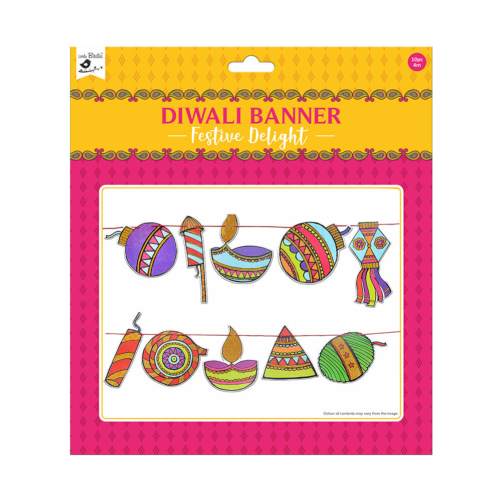Little Birdie Diwali Banner Festive Delight -10pc with 3mt Thread, 1Pack