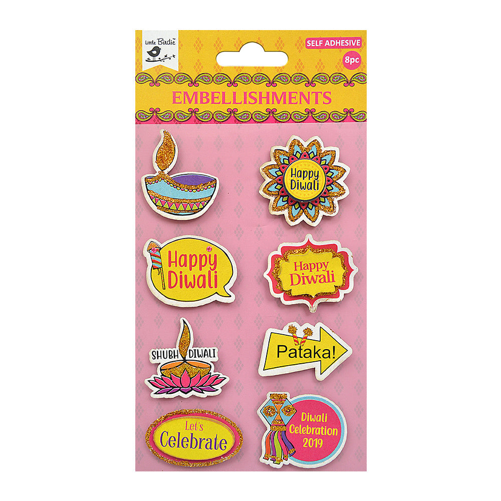Little Birdie Self Adhesive Stickers - Diwali Celebration, 8Pc