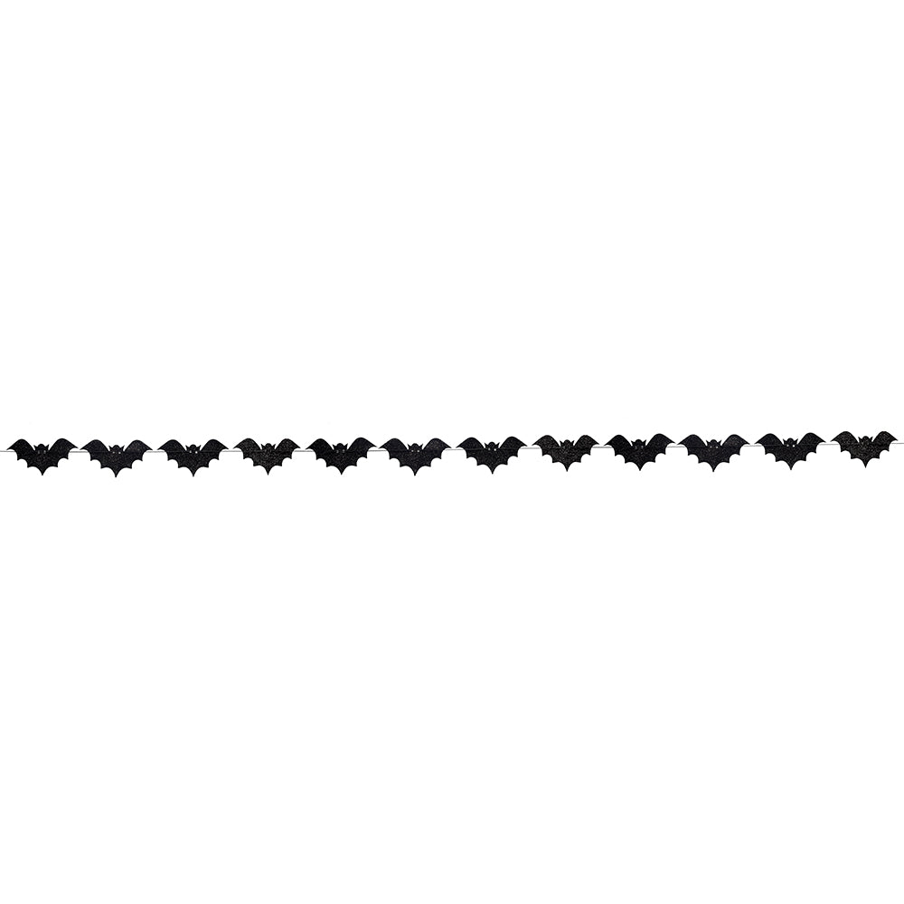 Little Birdie Halloween Banner Glitter Bat 12Pc & Cotton Cord 3m, 1Pack