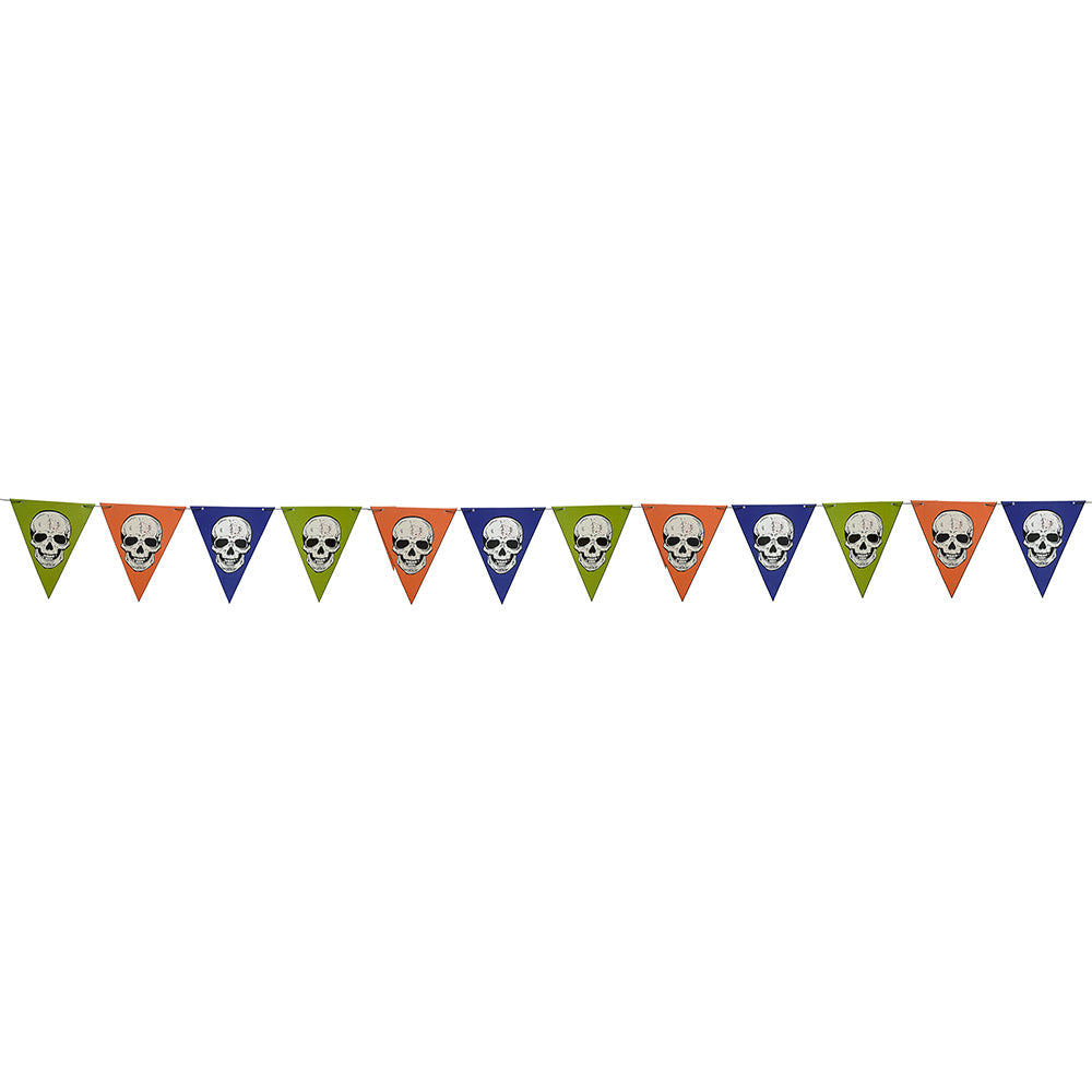 Little Birdie Halloween Banner Scary Skull 12Pc & Cotton Cord 3m, 1Pack