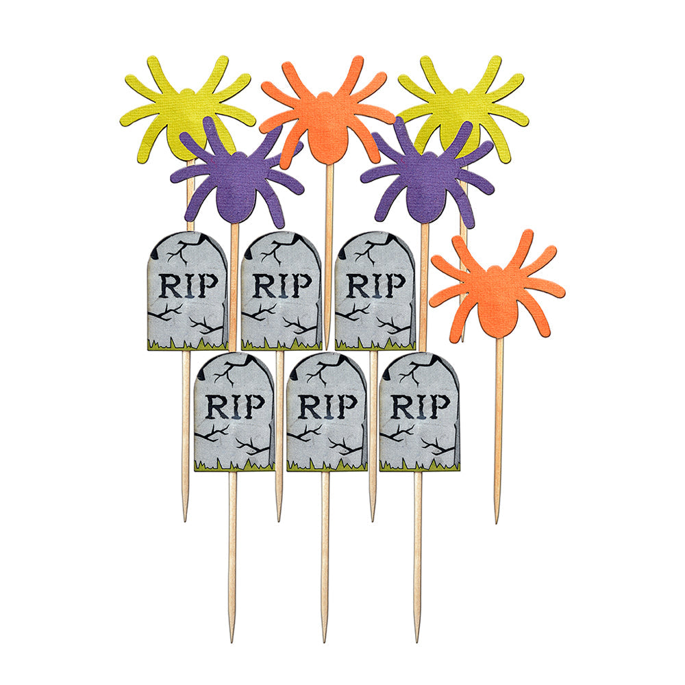 Little Birdie Halloween Cupcake Topper - Spooky Spider & RIP, 12 pc