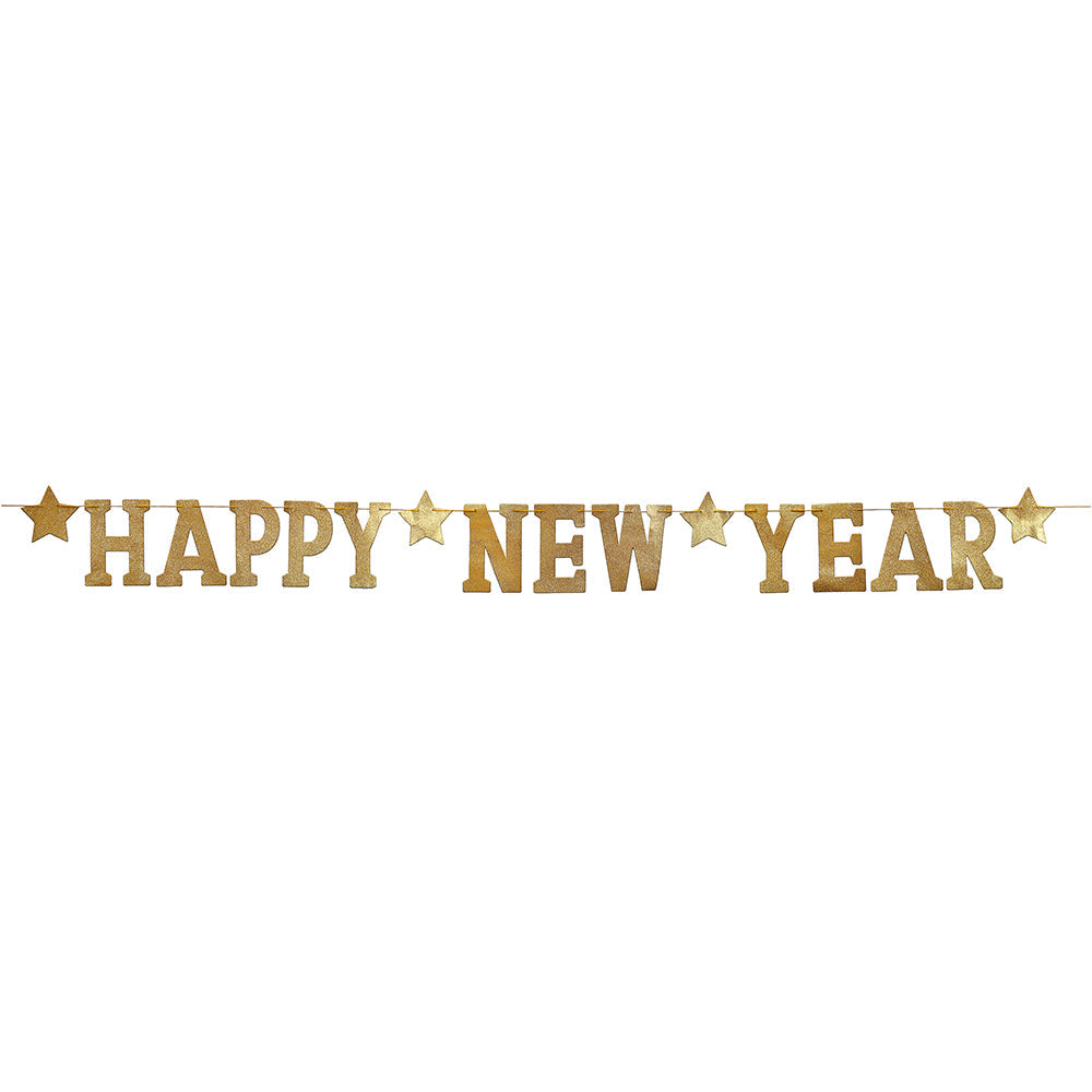 Little Birdie Happy New Year Banner- Gold, 16pc, with 4mt Thread, 1Pack