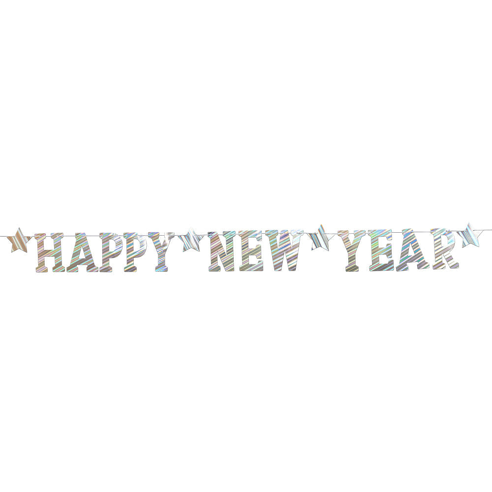 Little Birdie Happy New Year Banner- Holographic, 16pc, with 4mt Thread, 1Pack