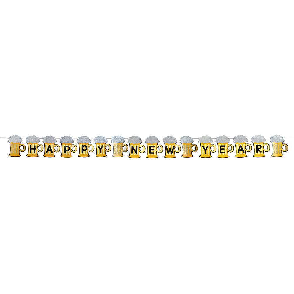 Little Birdie Happy New Year Banner- Beer Mug, 16pc, With 4mt Thread, 1Pack