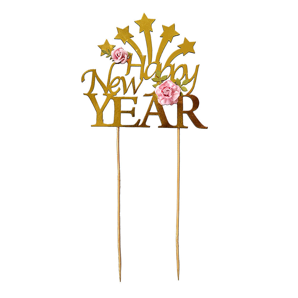 Little Birdie Happy New Year Cake Topper- Floral, 1pc
