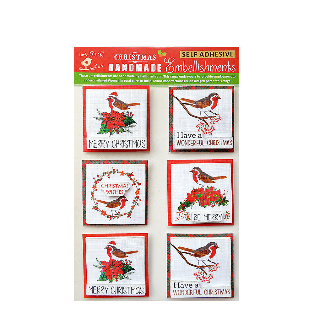 Little Birdie Christmas Stickers - Robin, 6pc