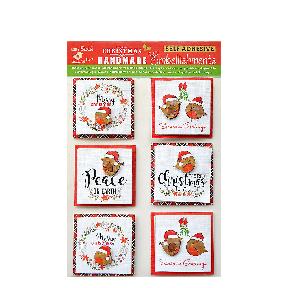 Little Birdie Christmas Stickers -  Cute Birds, 6pc
