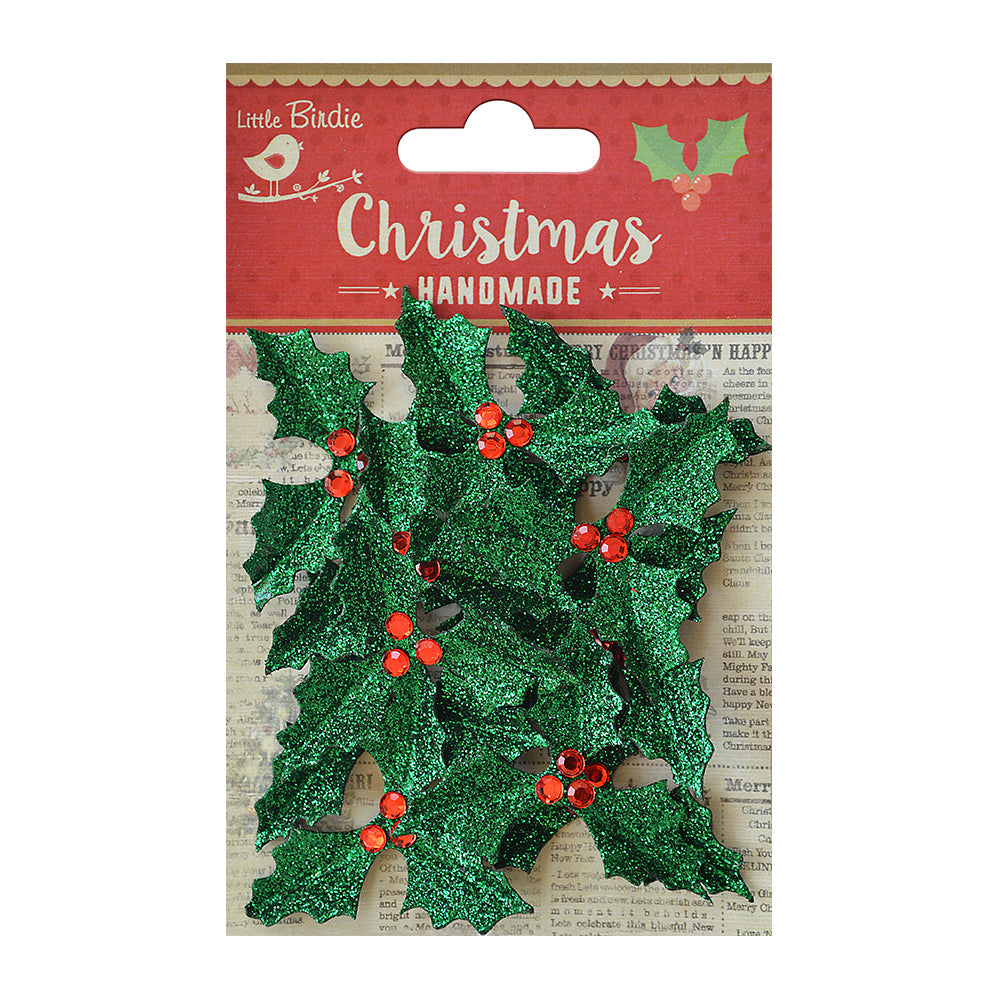 Little Birdie Christmas Accents - Glitter Holly Jolly, 12 pc
