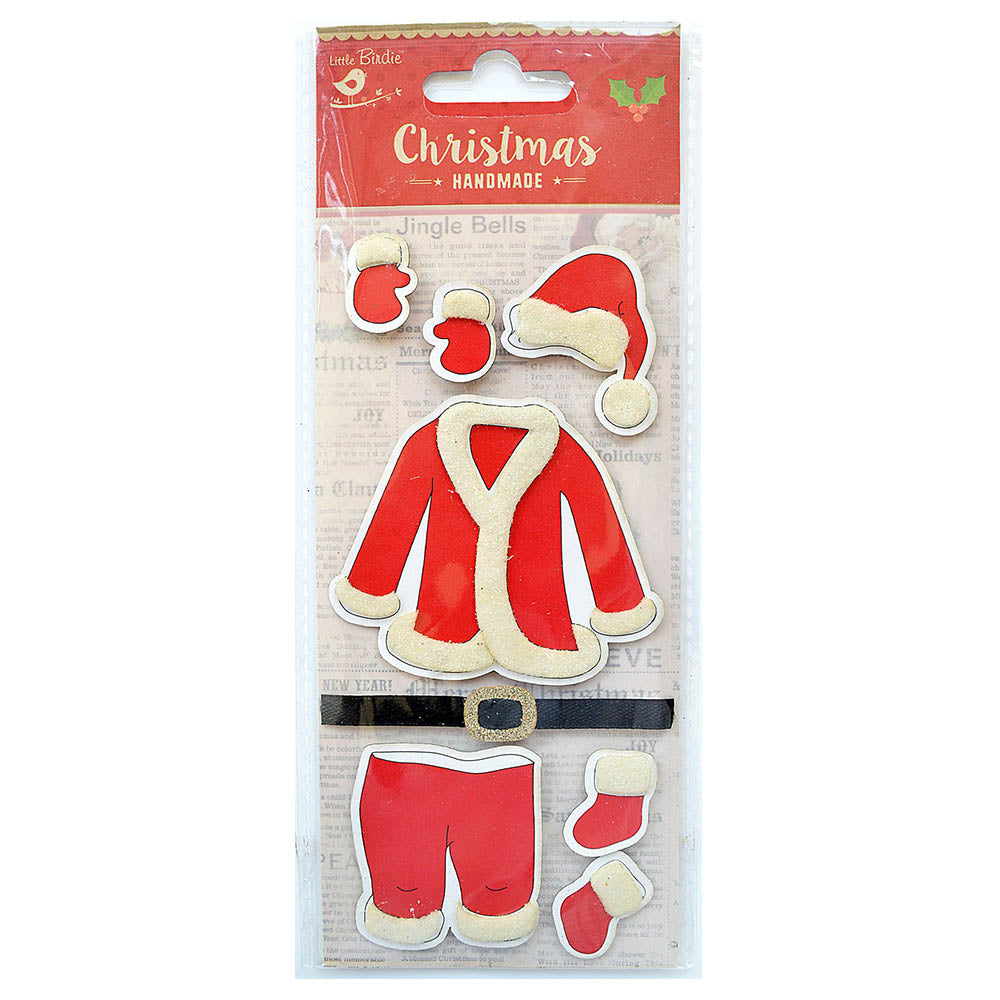 Christmas Stickers - Glitter Santa Outfit, 8Pc