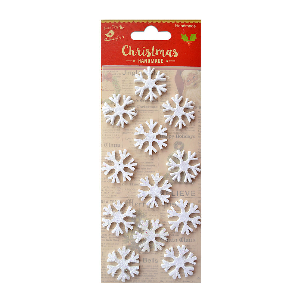Little Birdie Christmas Stickers - 3D Mini Glitter Snowflakes, 12 pc