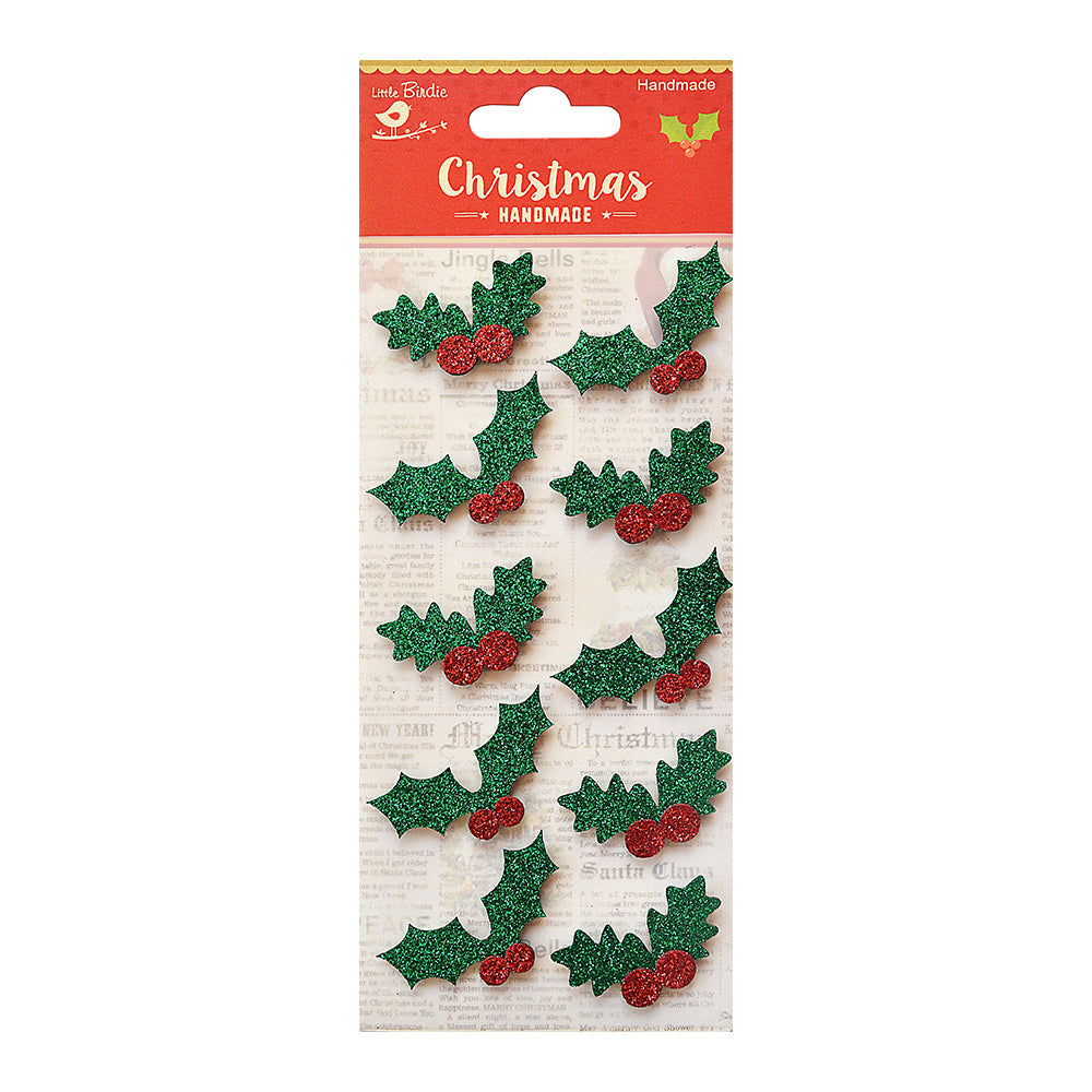 Little Birdie Christmas Stickers - Holly Berry, 10pc