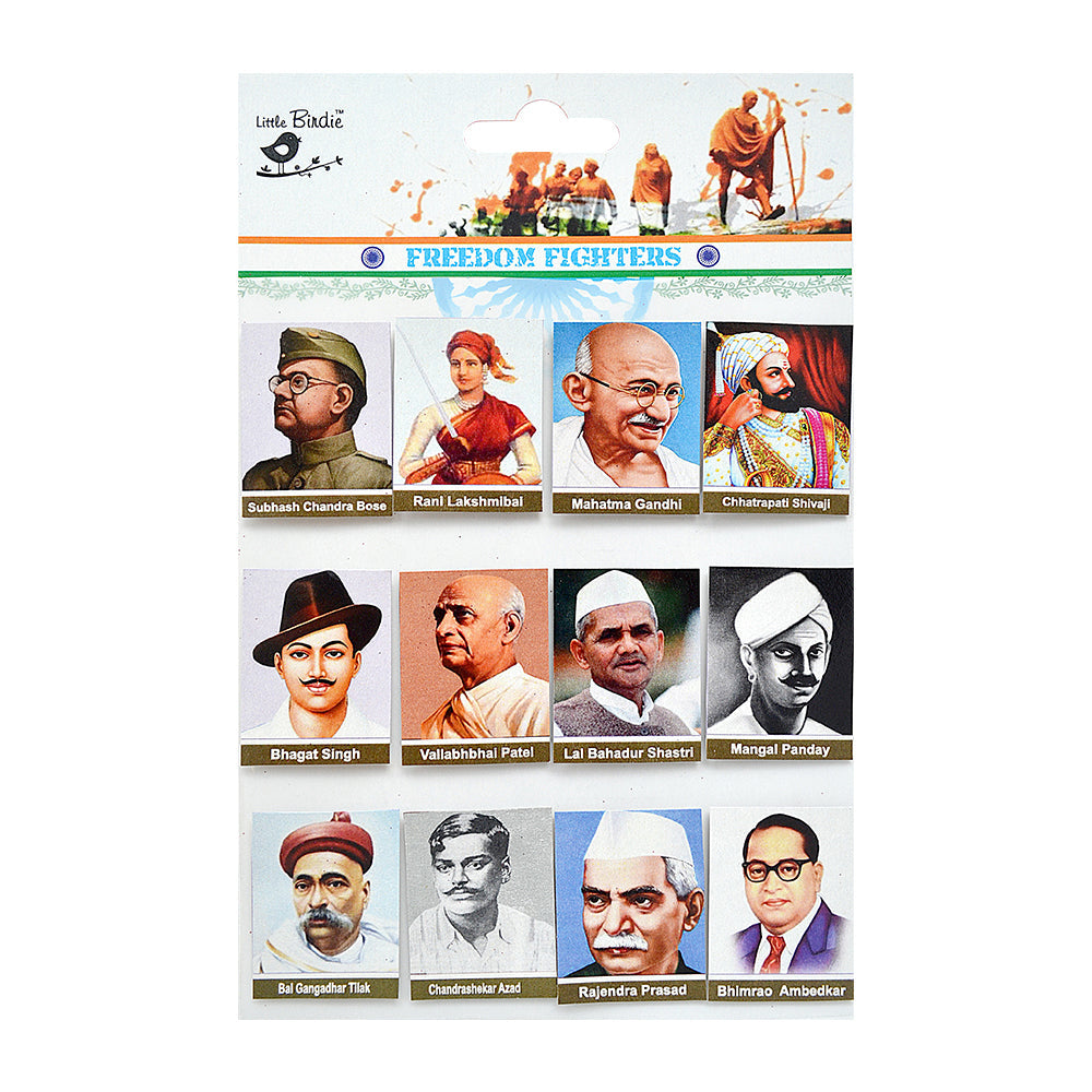 Little Birdie Self-Adhesive Stickers - Freedom Fighters Of India, 12Pc