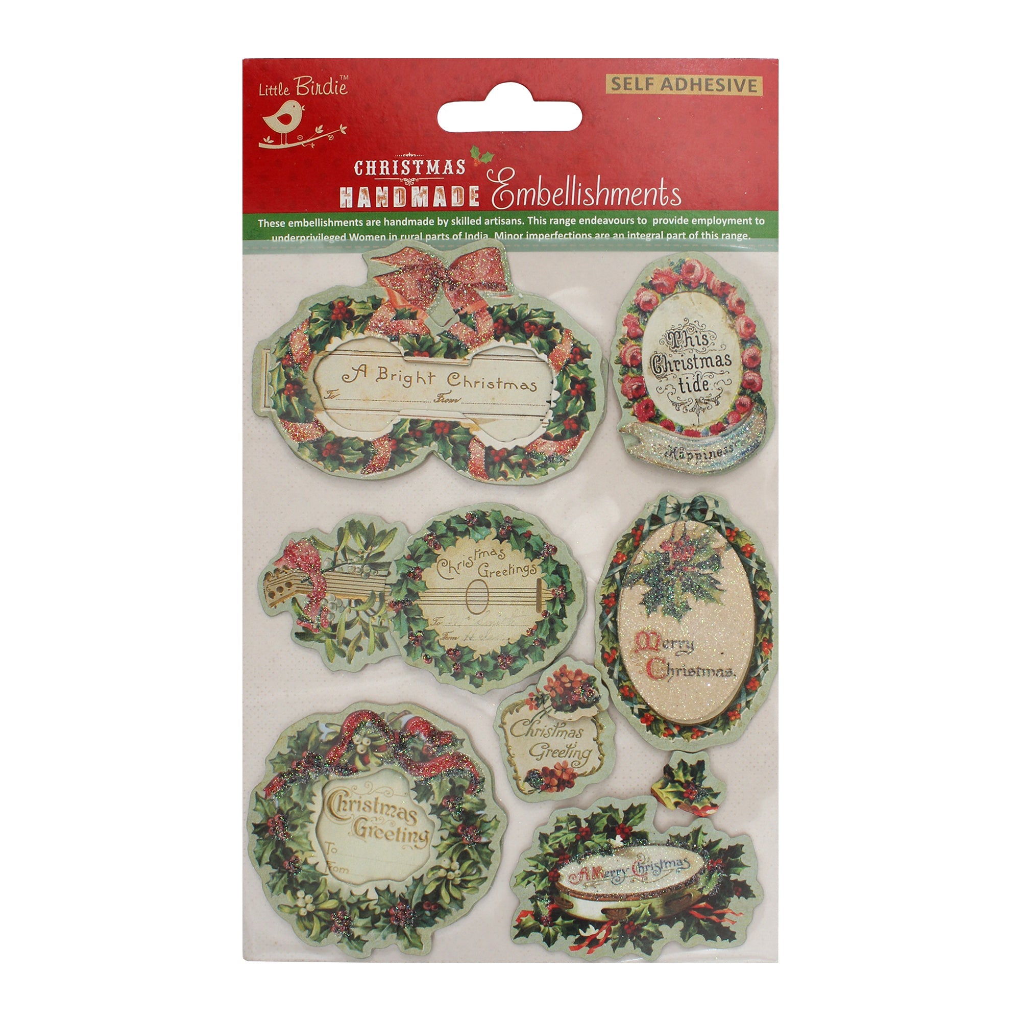 Christmas  Vintage wreaths Emb Holiday elements 7pcs PBCI