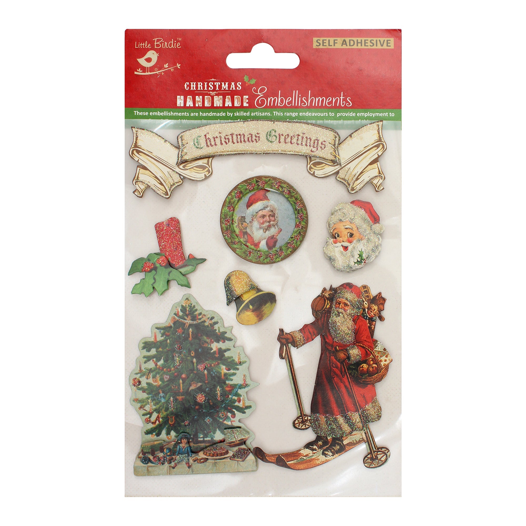 Christmas  Vintage Assorted EMB Holiday Elements 7pcs PBCI