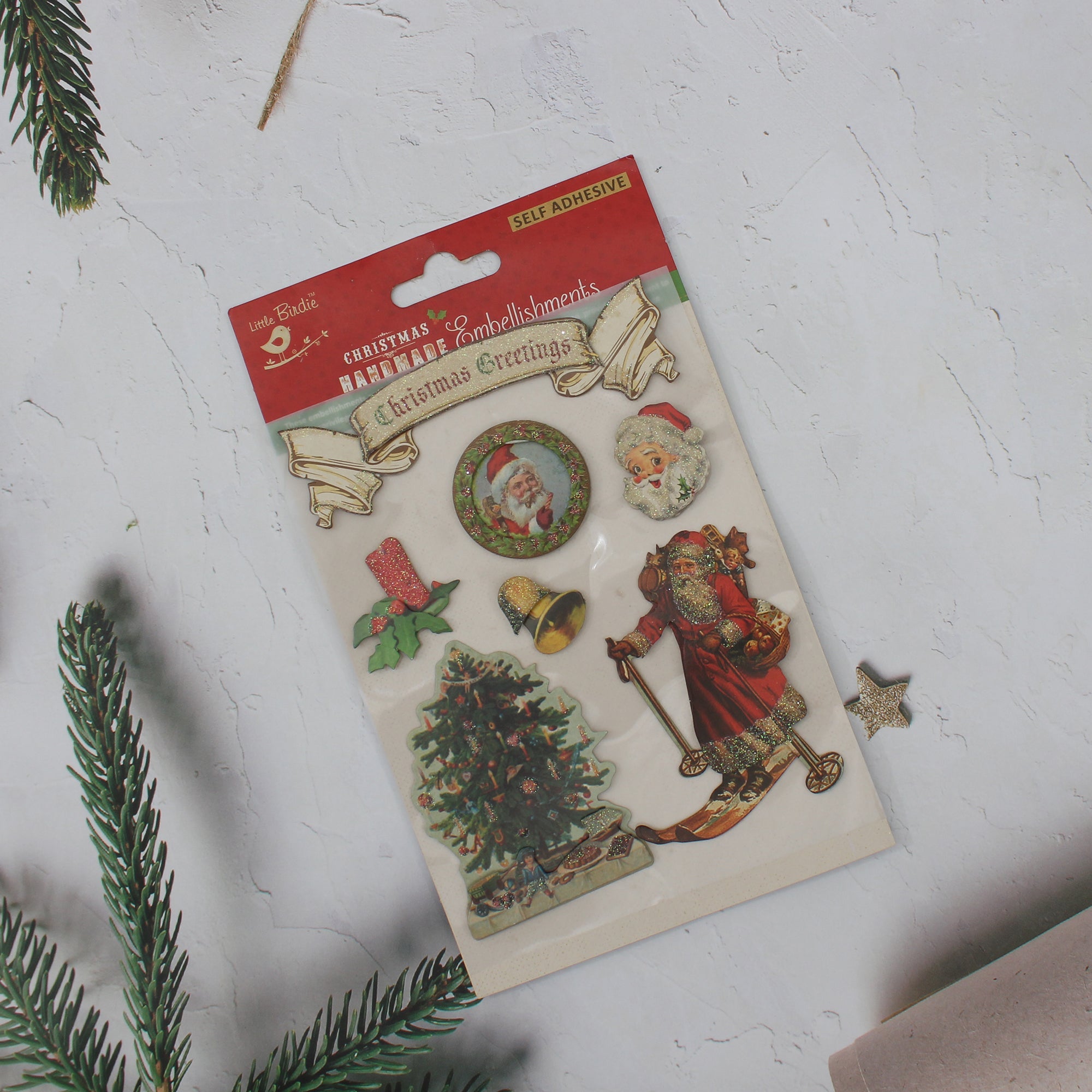 Christmas  Vintage Assorted EMB Holiday Elements 7pcs PBCI