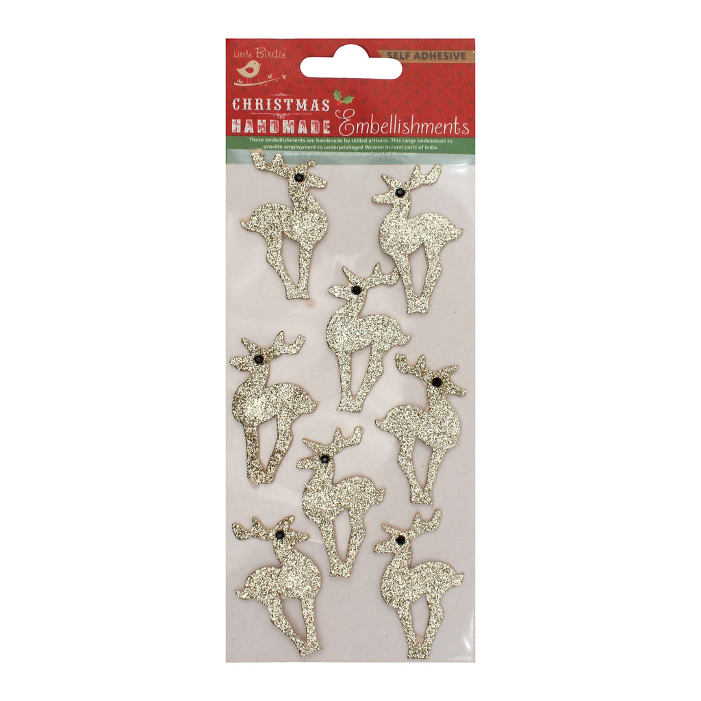 Christmas  3D Mini Glitter Reindeer Holiday Elements 8pcs PBCI