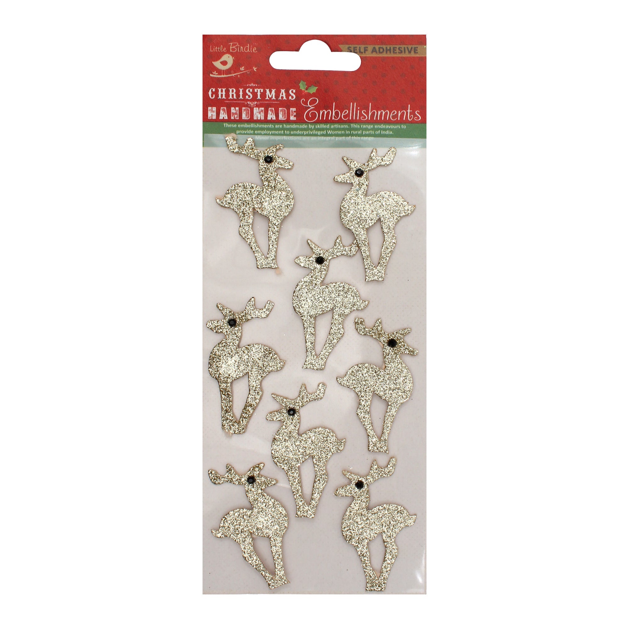 Christmas  3D Mini Glitter Reindeer Holiday Elements 8pcs PBCI