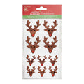 Self Adhesive Glitter Sticker Reindeer Face Brown 10pcs PBCI