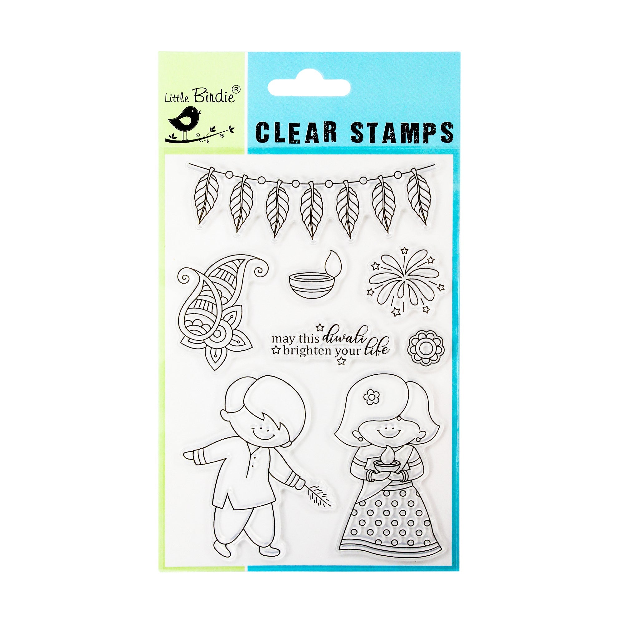 Little Birdie Clear Stamps - Diwali Wishes, 4 X 6, 8Pc