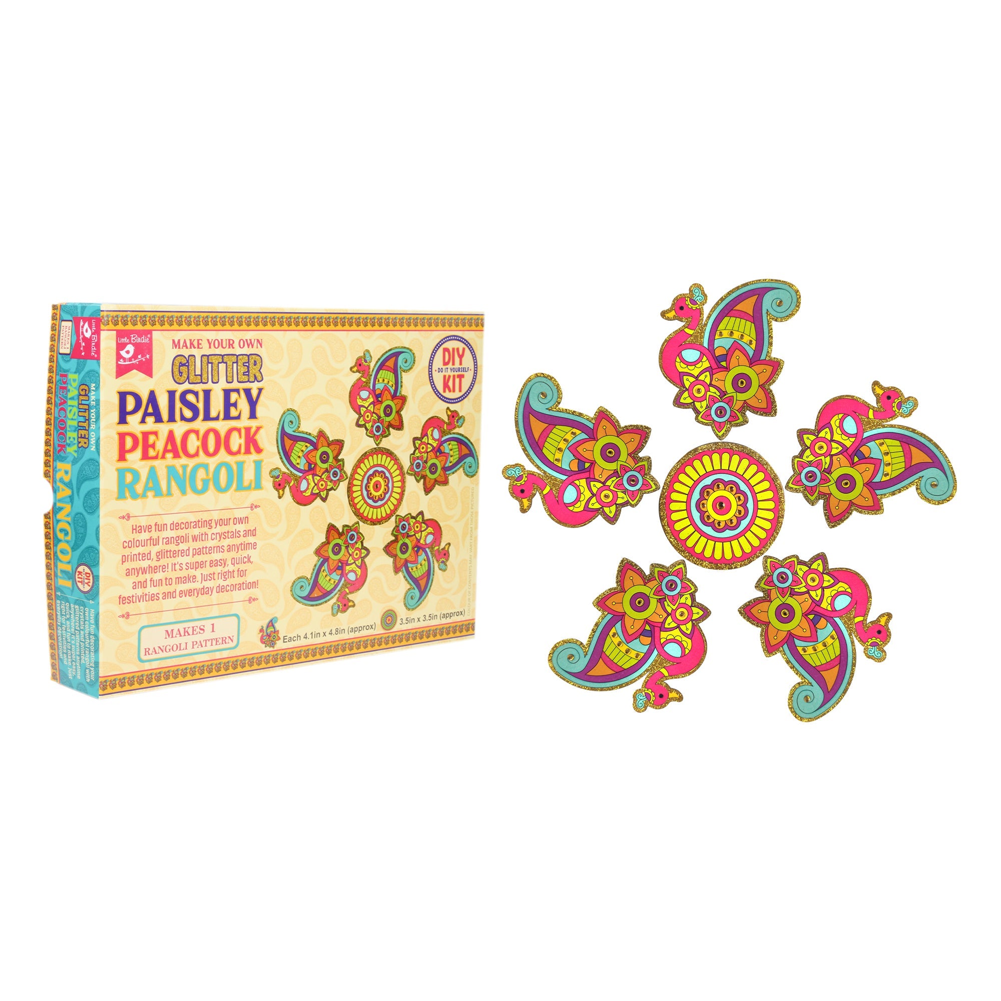 Little Birdie DIY Decoration Kit - Make Your Own Paisley Peacock Rangoli, 1pc