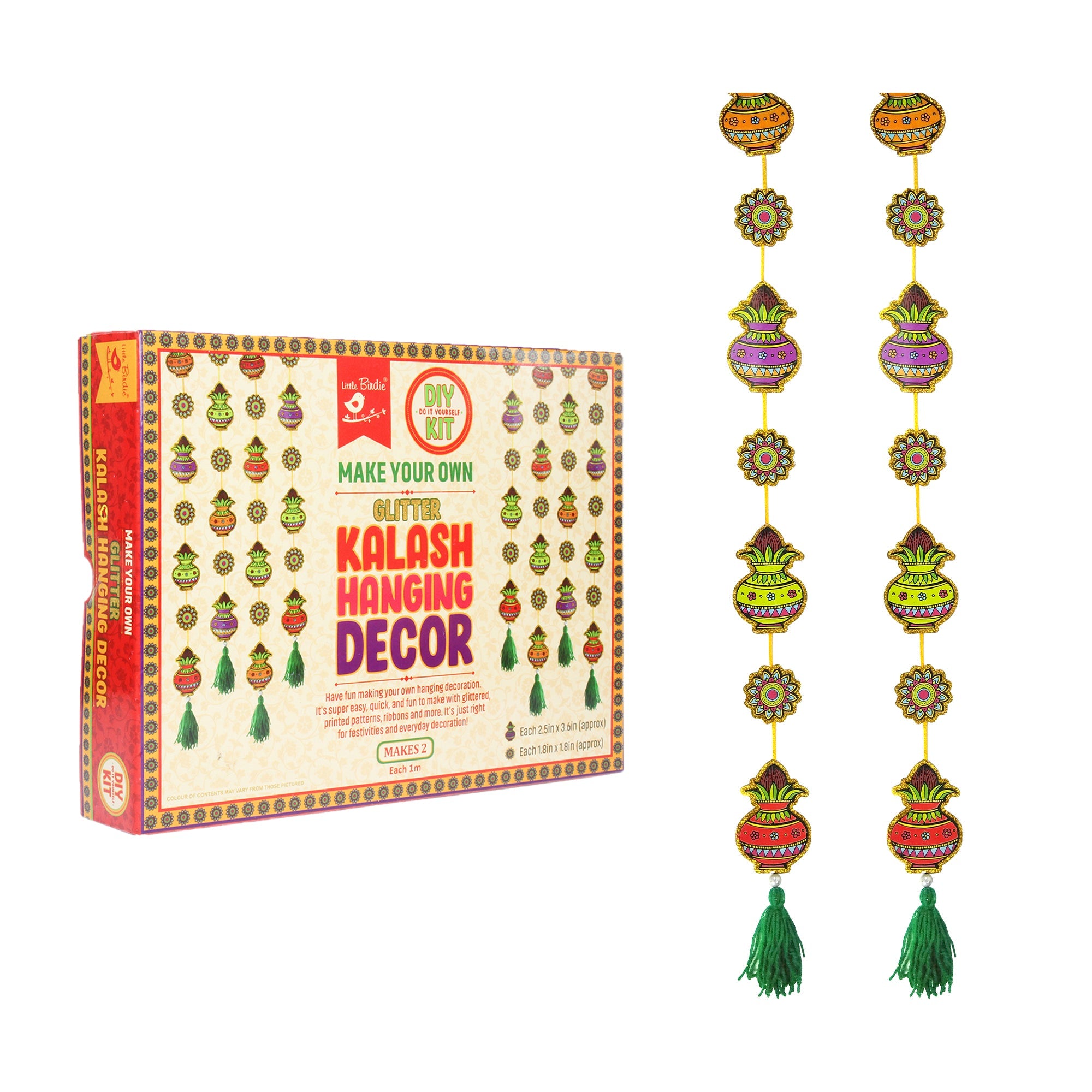 Little Birdie DIY Decoration Kit - Make Your Own Glitter Kalash Hanging Decor, Makes 2pc