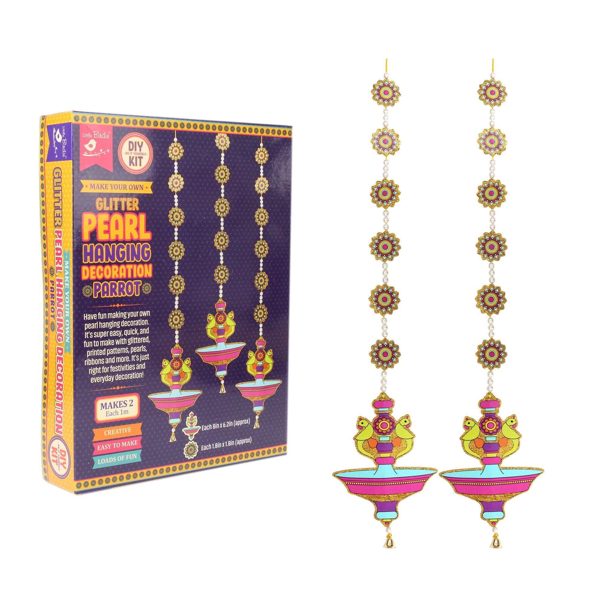 Little Birdie DIY Decoration Kit - Make Your Own Glitter Pearl Hanging Decoration Parrot, Makes 2pc