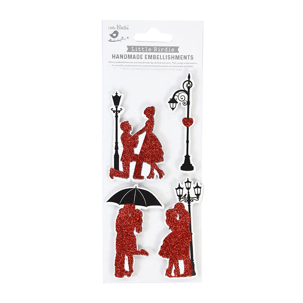 Little Birdie 3D Glitter Stickers - Love Forever, 4pc