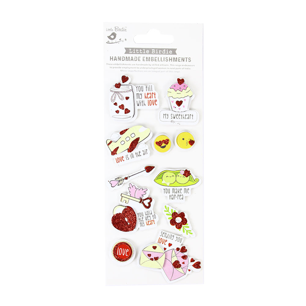Little Birdie 3D Glitter Stickers - Key To My Heart, 11pc