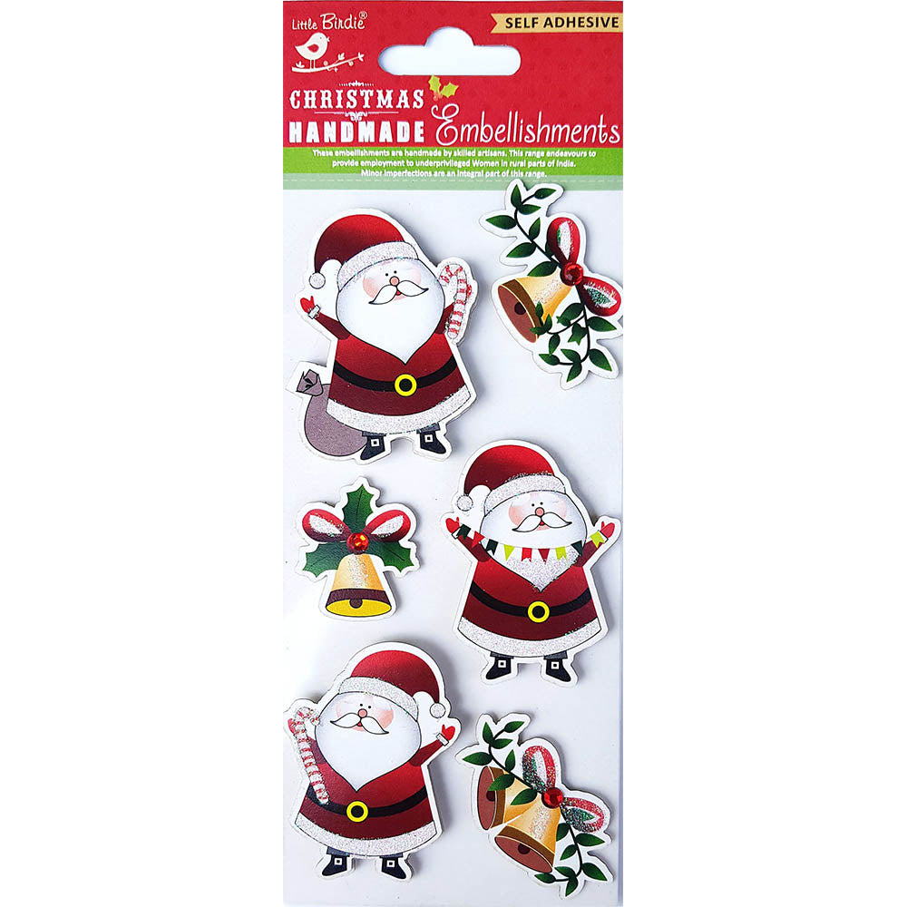 Christmas Glitter Stickers - Merry Santa, 6Pc